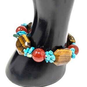 3 Gypsies Turquoise Tigers Eye Carnelian Bracelet Stretch Chunky Stones Alaska